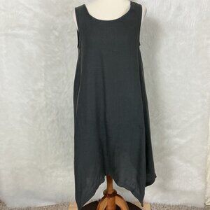 Lisa Bayne Charcoal Gray Linen Sleeveless Asymmetrical Hem Midi Shift Dress S